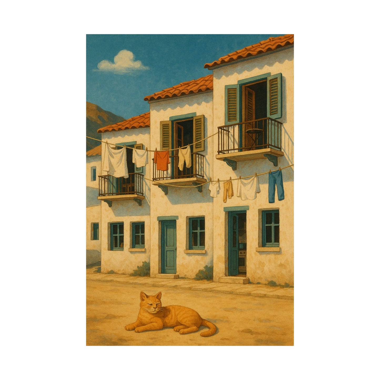 Lazy Afternoon - Animated Greek Village Wall Poster