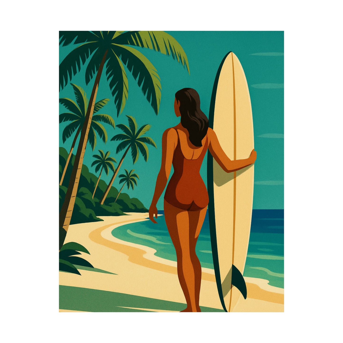 Surfers Beach Paradise Art Deco Wall Poster