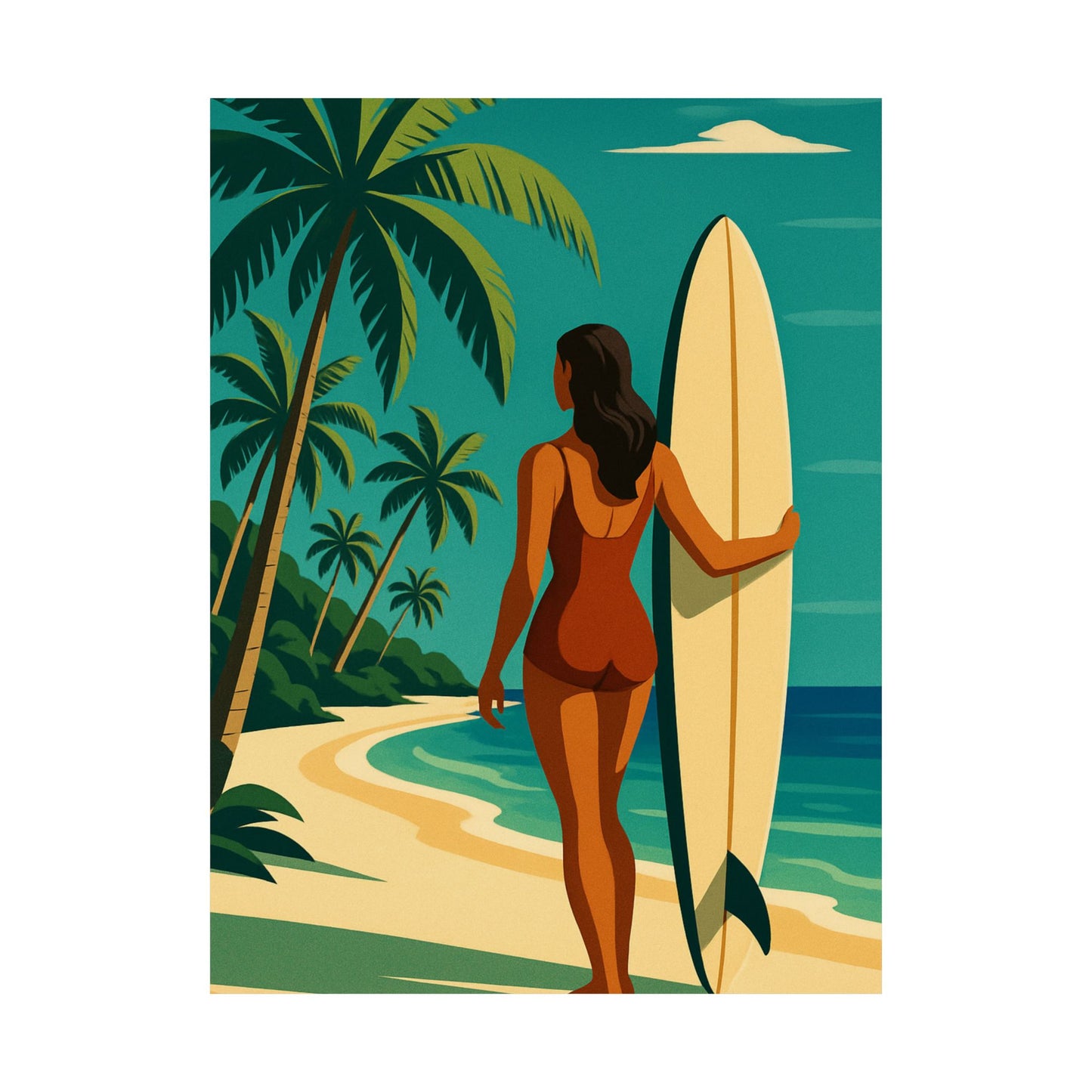 Surfers Beach Paradise Art Deco Wall Poster