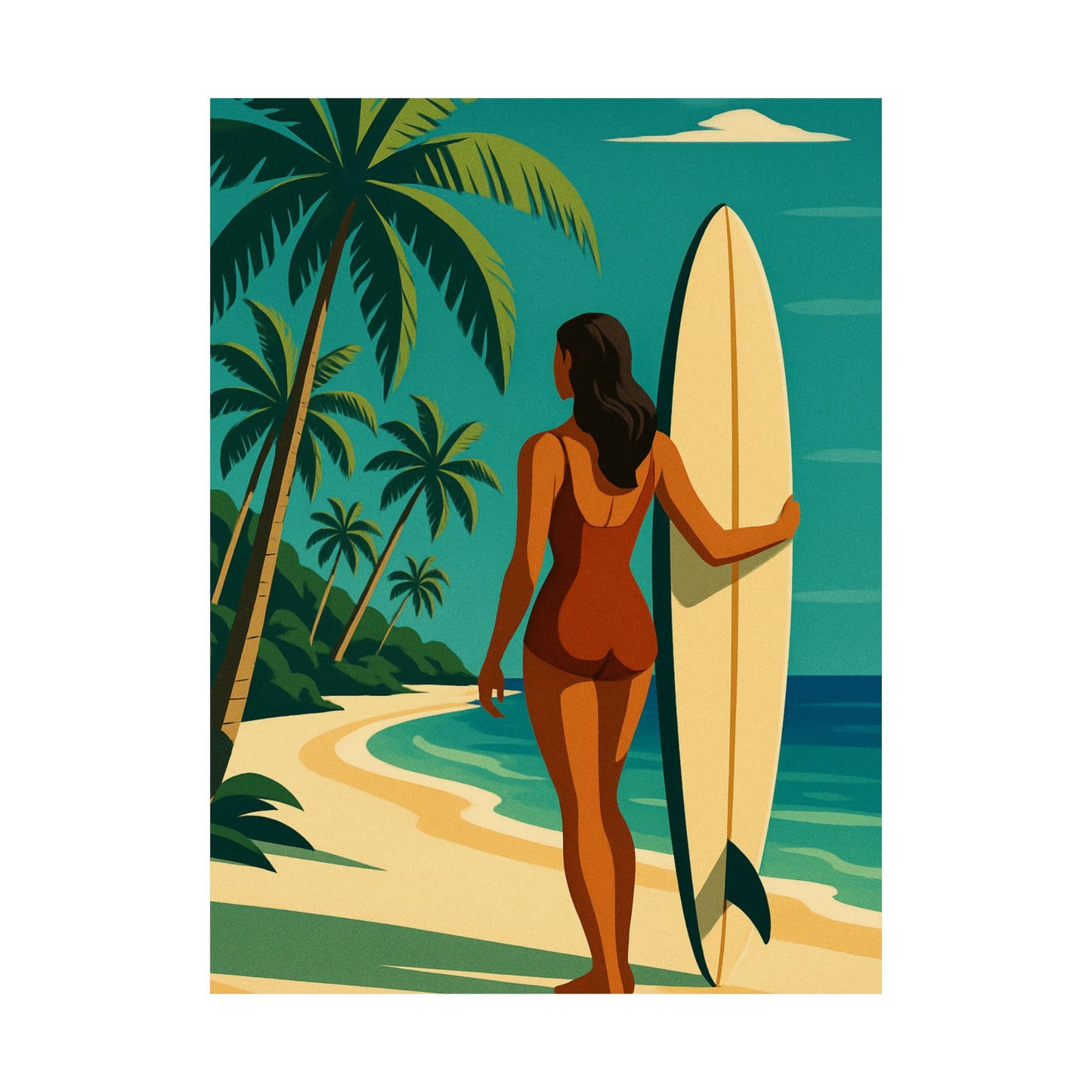 Surfers Beach Paradise Art Deco Wall Poster