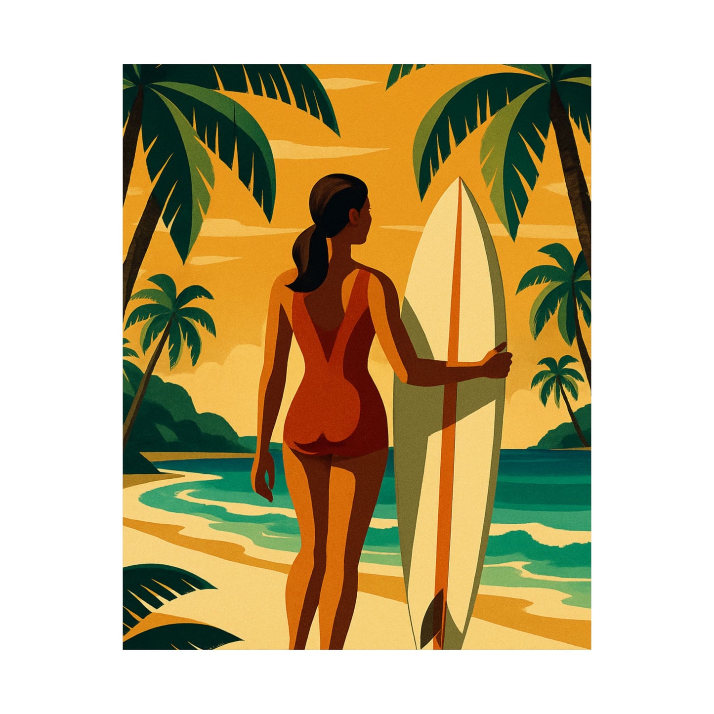 Surfer at Sunset Art Deco Wall Poster