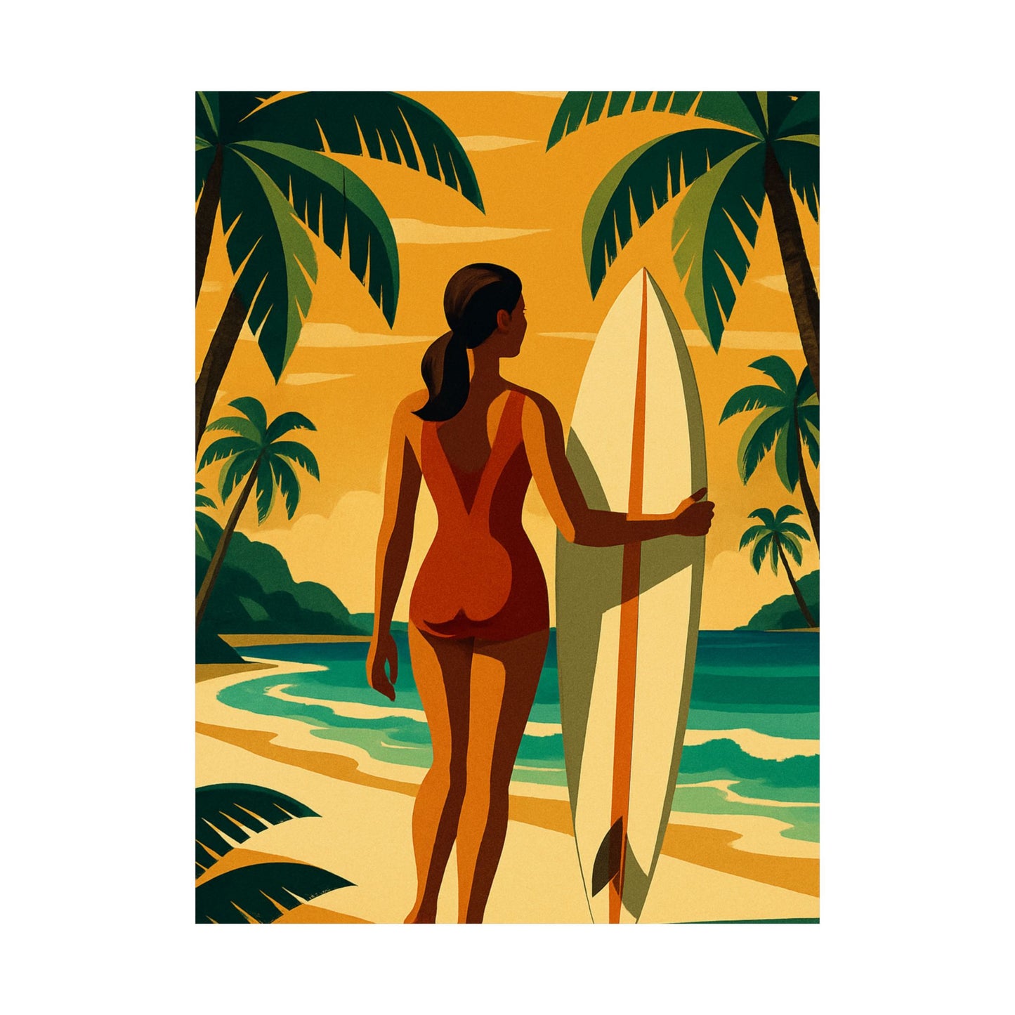 Surfer at Sunset Art Deco Wall Poster