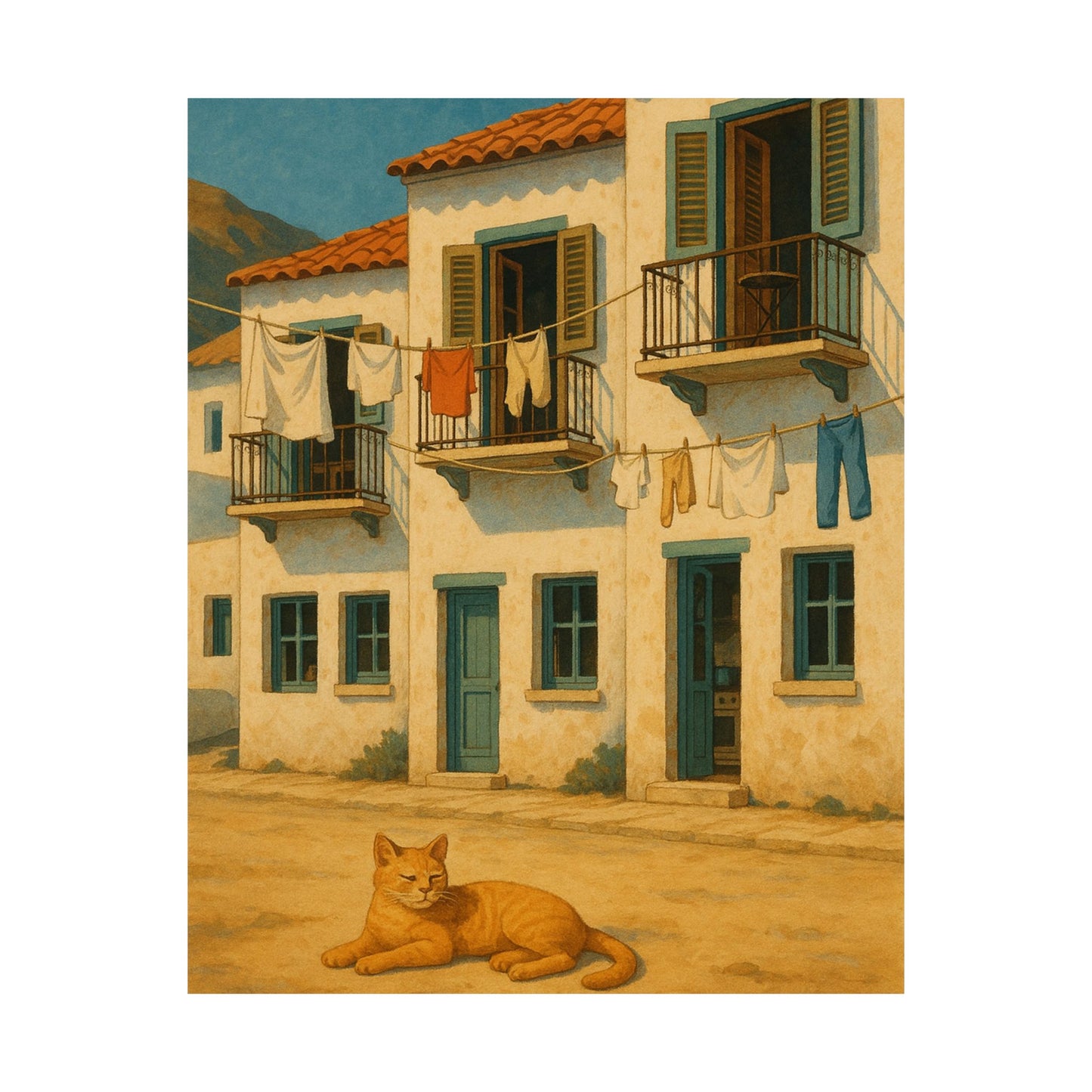 Lazy Afternoon - Animated Greek Village Wall Poster