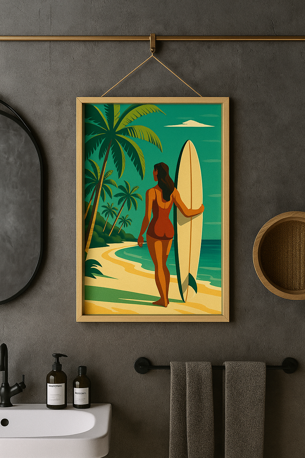 Surfers Beach Paradise Art Deco Wall Poster