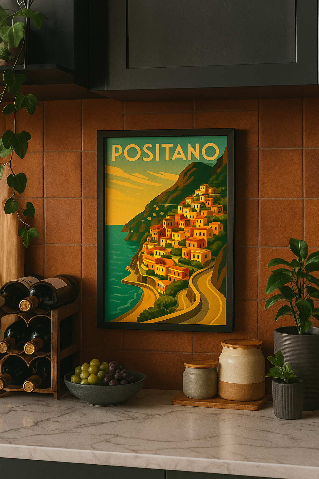 Art Deco Positano Cliff Design Wall Poster