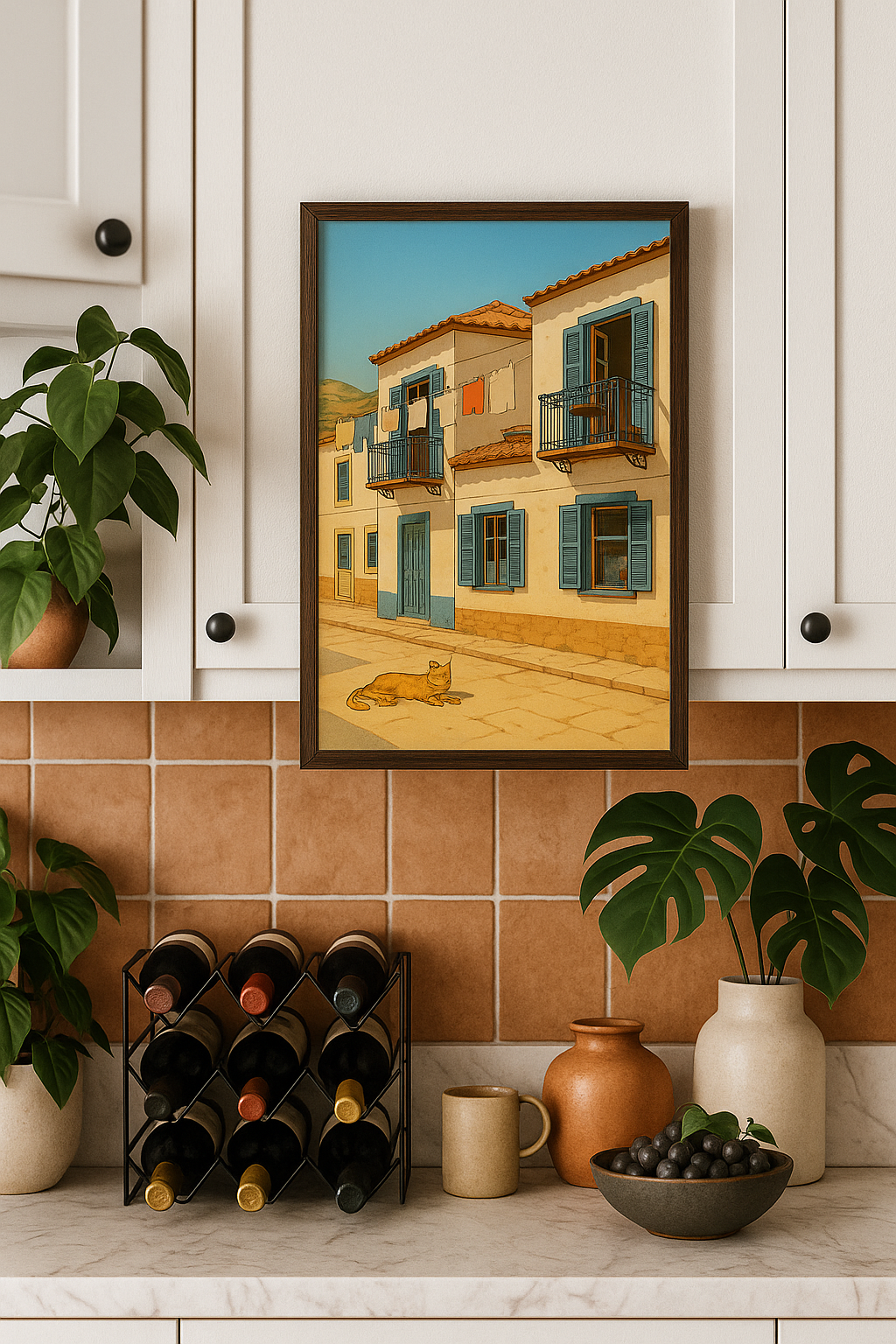Sunlit Siesta - Greek Island Village Retro Animated Wall Poster