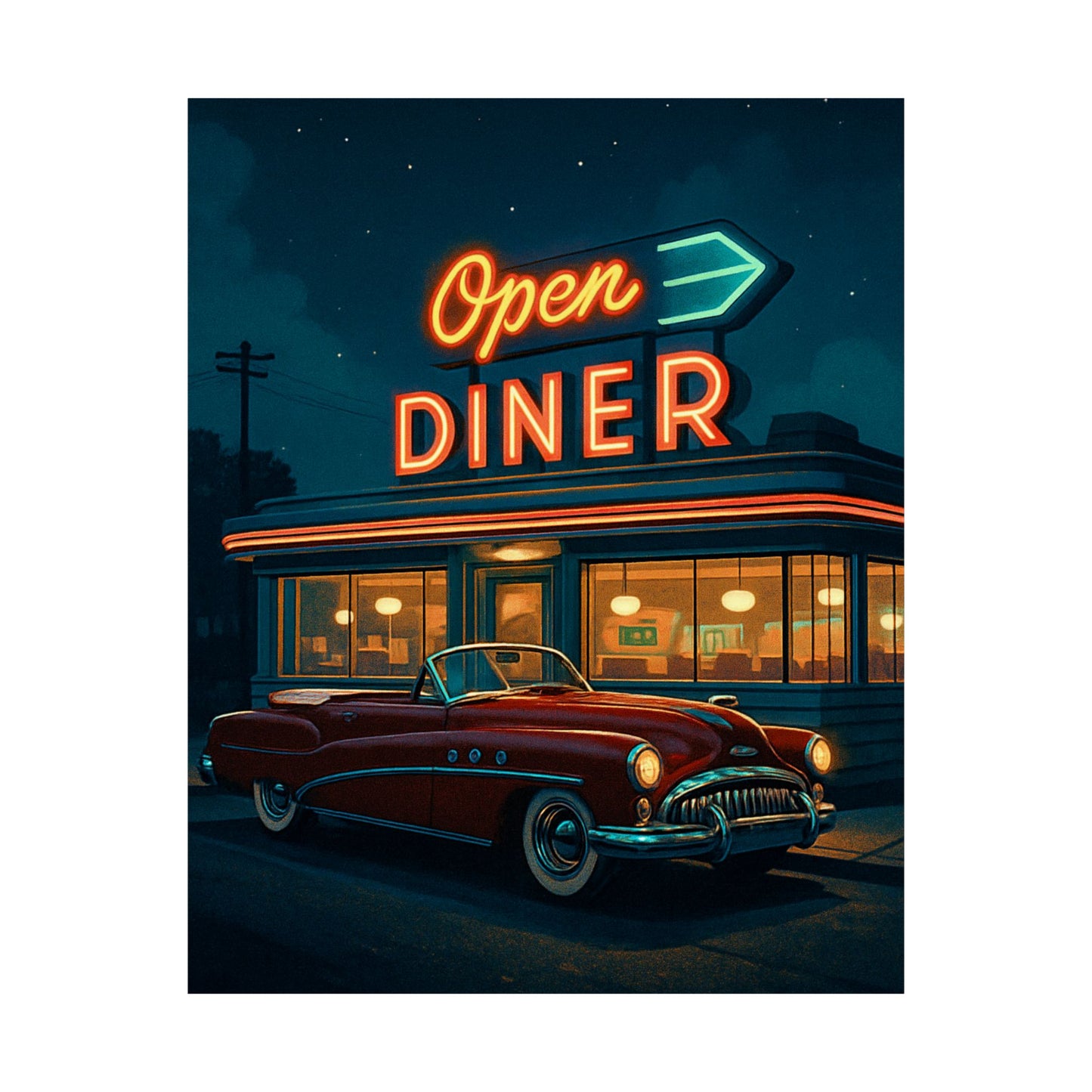 Midnight Cruise - Animated Retro American Diner Wall Poster