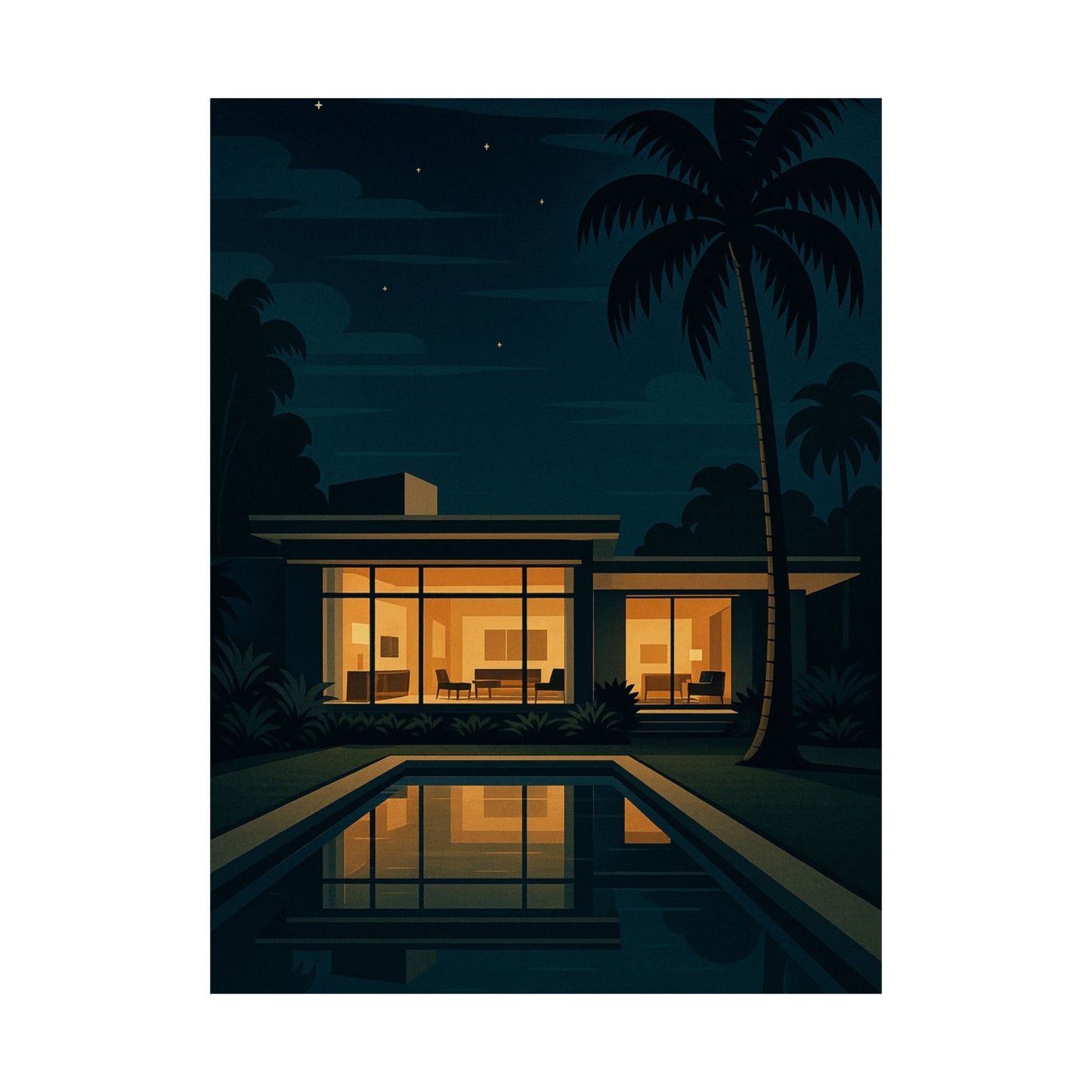 Tropical Night - Art Deco Modern Villa Wall Poster