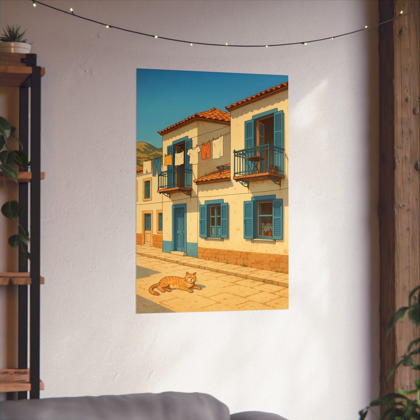 Sunlit Siesta - Greek Island Village Retro Animated Wall Poster