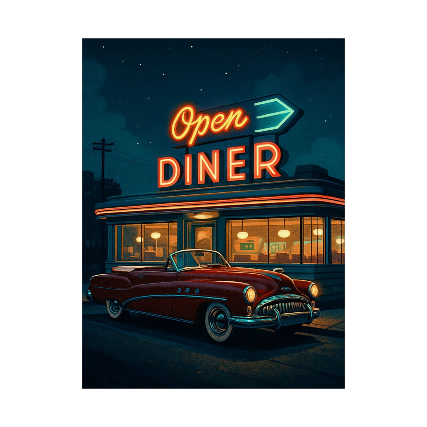 Midnight Cruise - Animated Retro American Diner Wall Poster