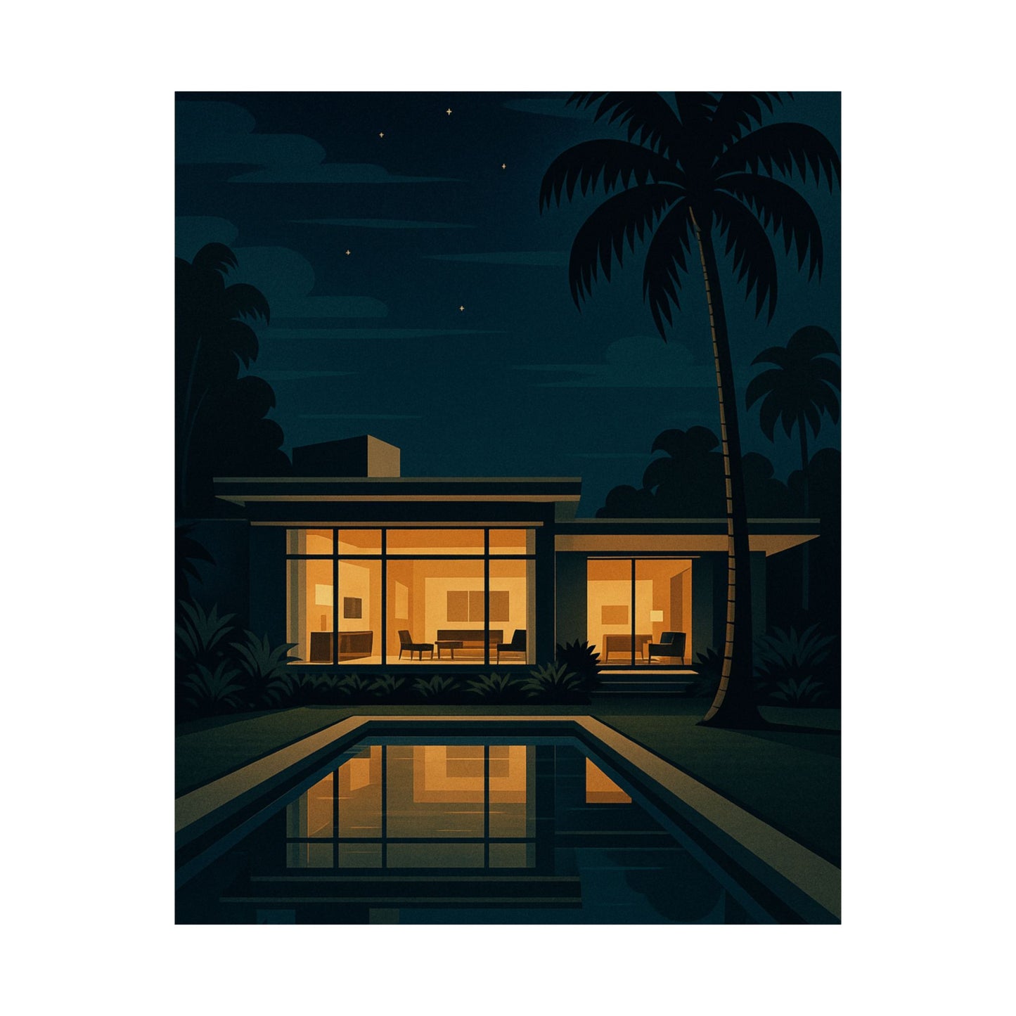 Tropical Night - Art Deco Modern Villa Wall Poster