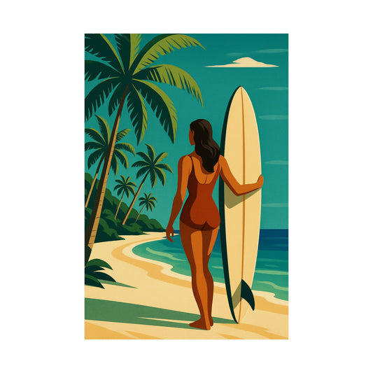 Surfers Beach Paradise Art Deco Wall Poster