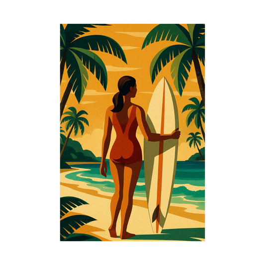 Surfer at Sunset Art Deco Wall Poster