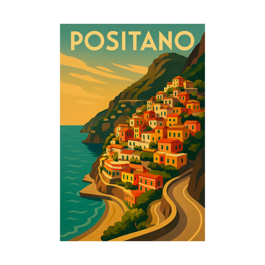 Art Deco Positano Cliff Design Wall Poster