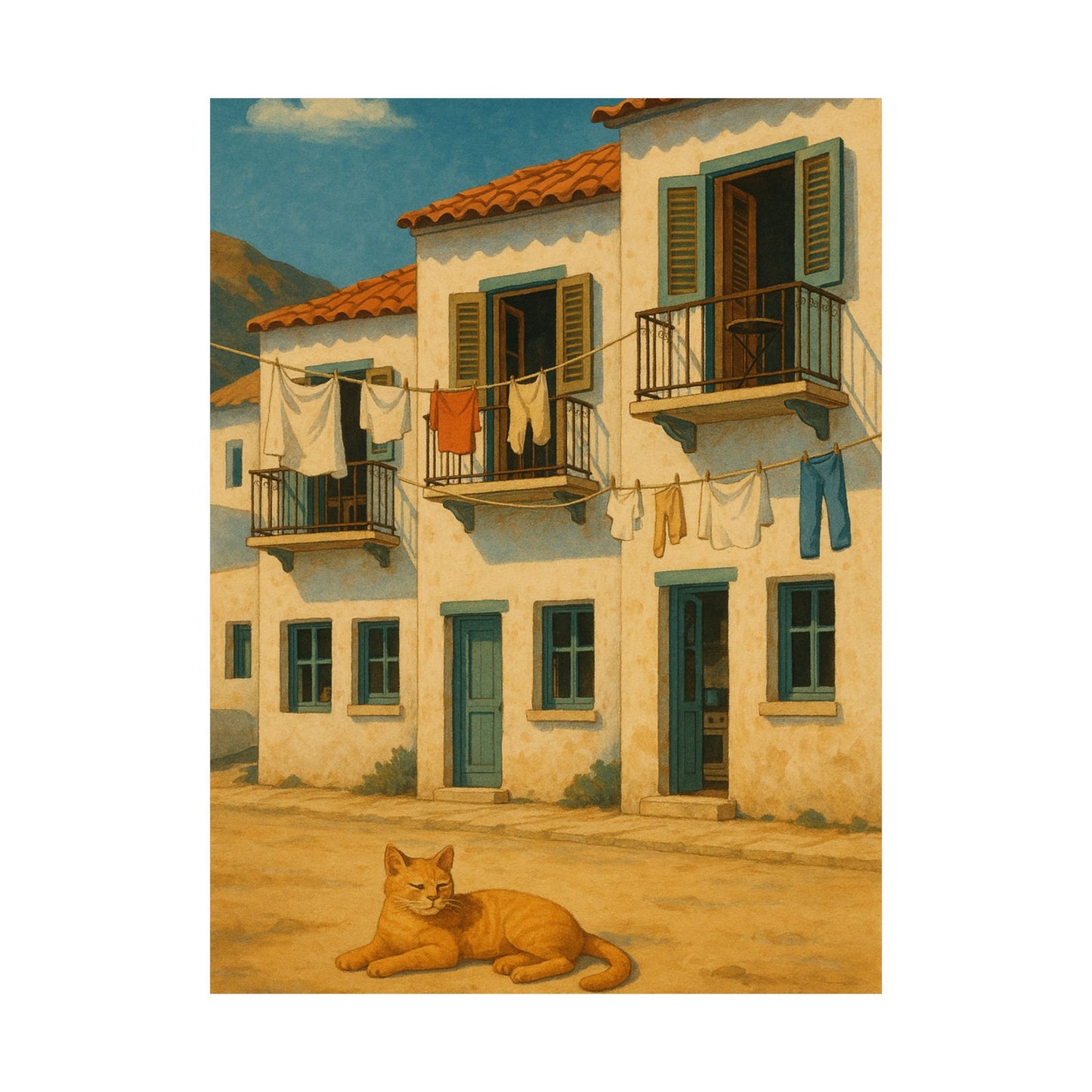 Lazy Afternoon - Animated Greek Village Wall Poster