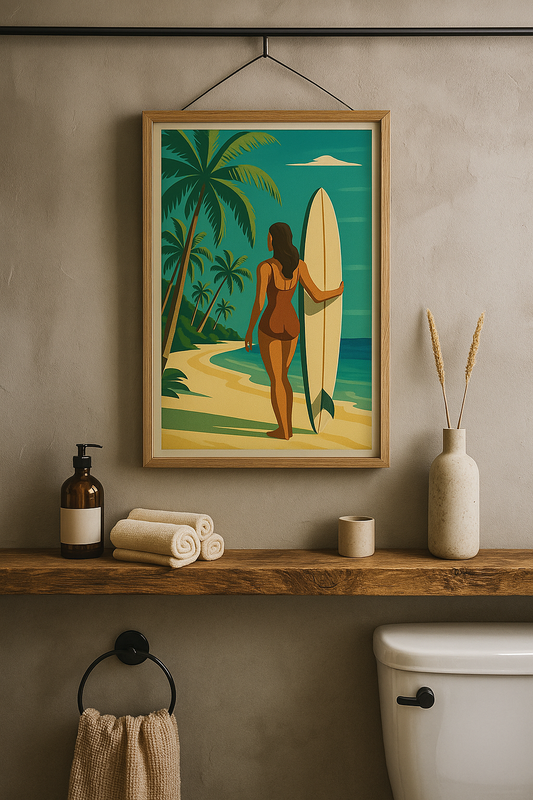 Surfers Beach Paradise Art Deco Wall Poster