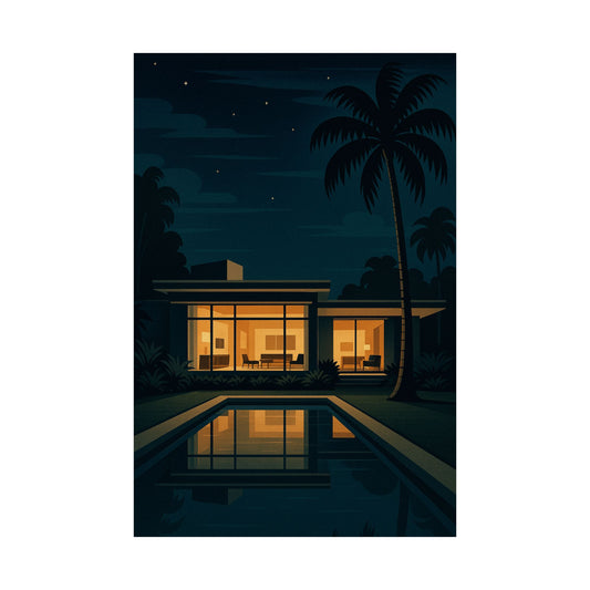 Tropical Night - Art Deco Modern Villa Wall Poster